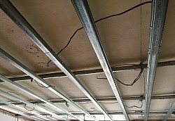 Metal frame suspended ceiling below existing lath & plaster ceiling